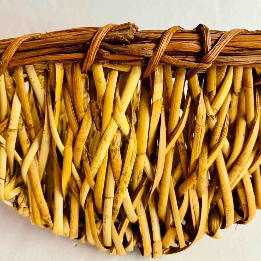 Wall Pocket Vintage Boho rattan twiggy 2 tone handmade in brown and tan